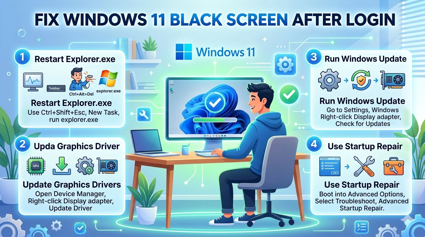 Fix Windows 11 Black Screen After Login