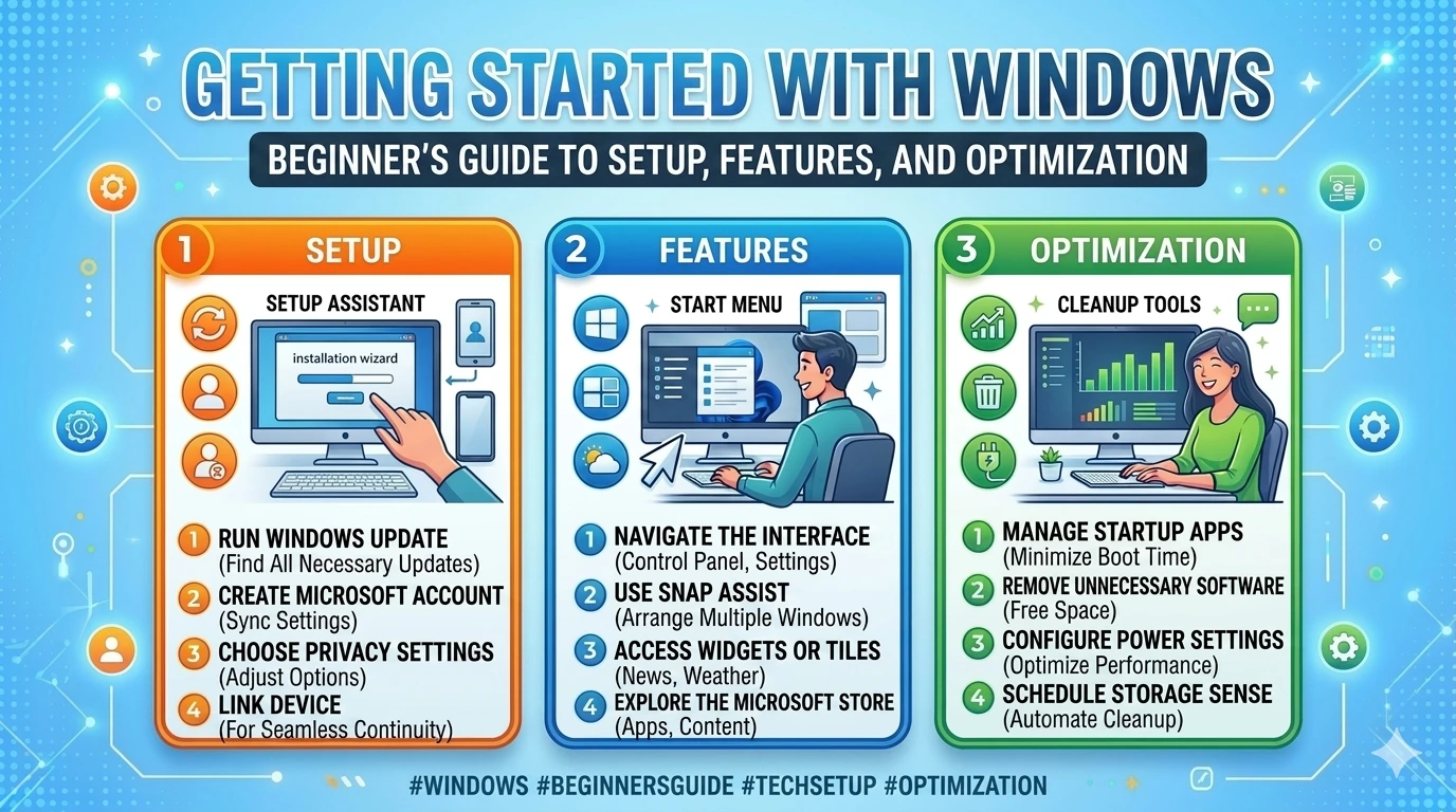 Getting Started with Windows: Beginner’s Guide to Setup, Features, and Optimization