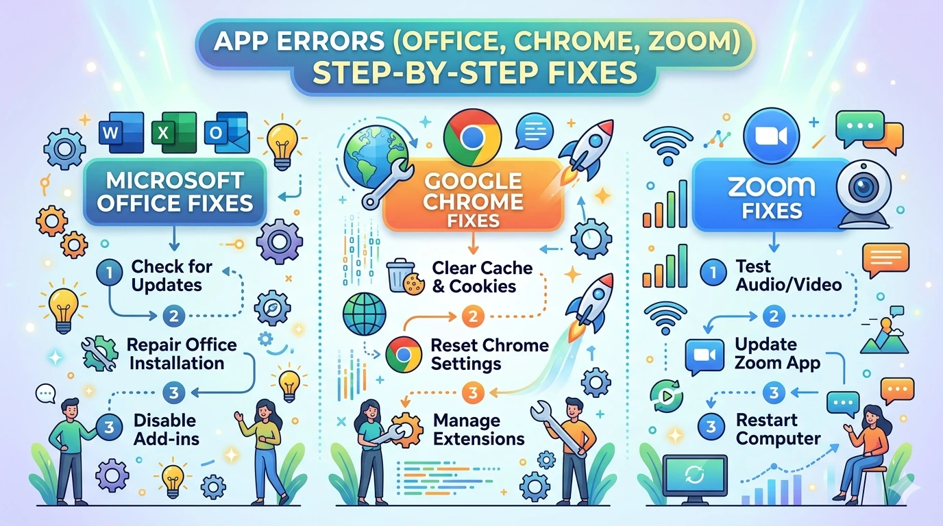 App Errors (Office, Chrome, Zoom) Step‑by‑Step Fixes