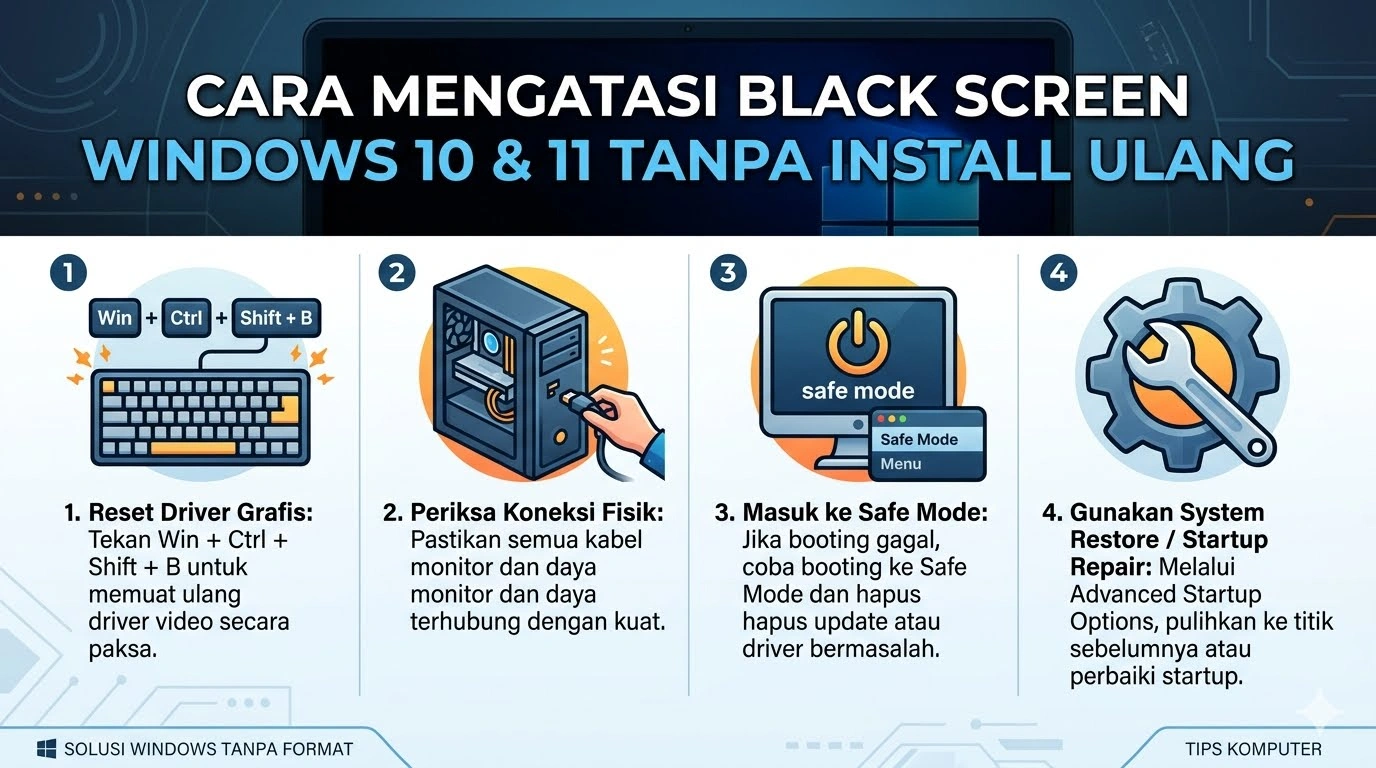 Cara Mengatasi Black Screen Windows 10 & 11 Tanpa Install Ulang