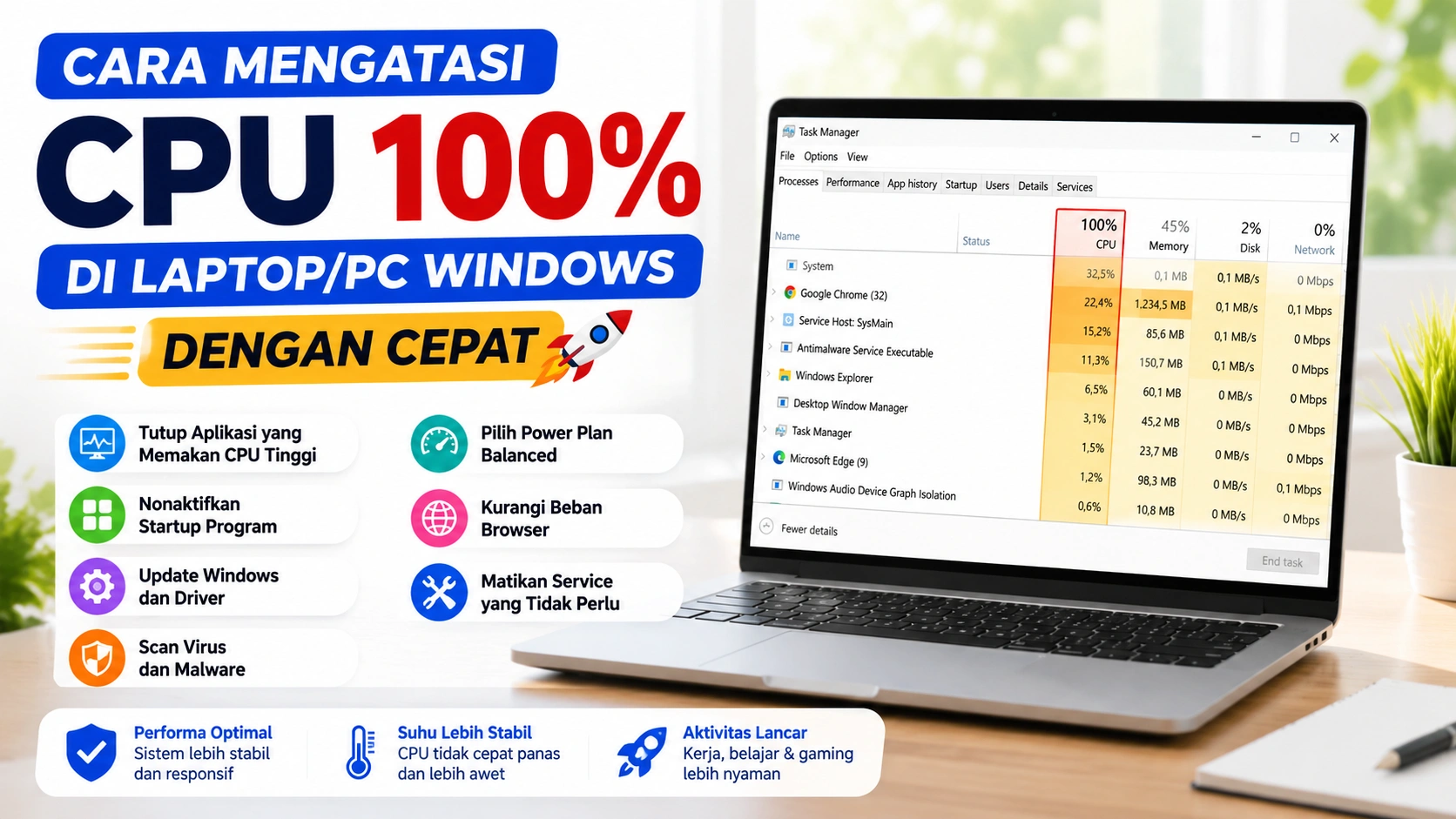 Cara Mengatasi CPU 100% di Laptop/PC Windows dengan Cepat