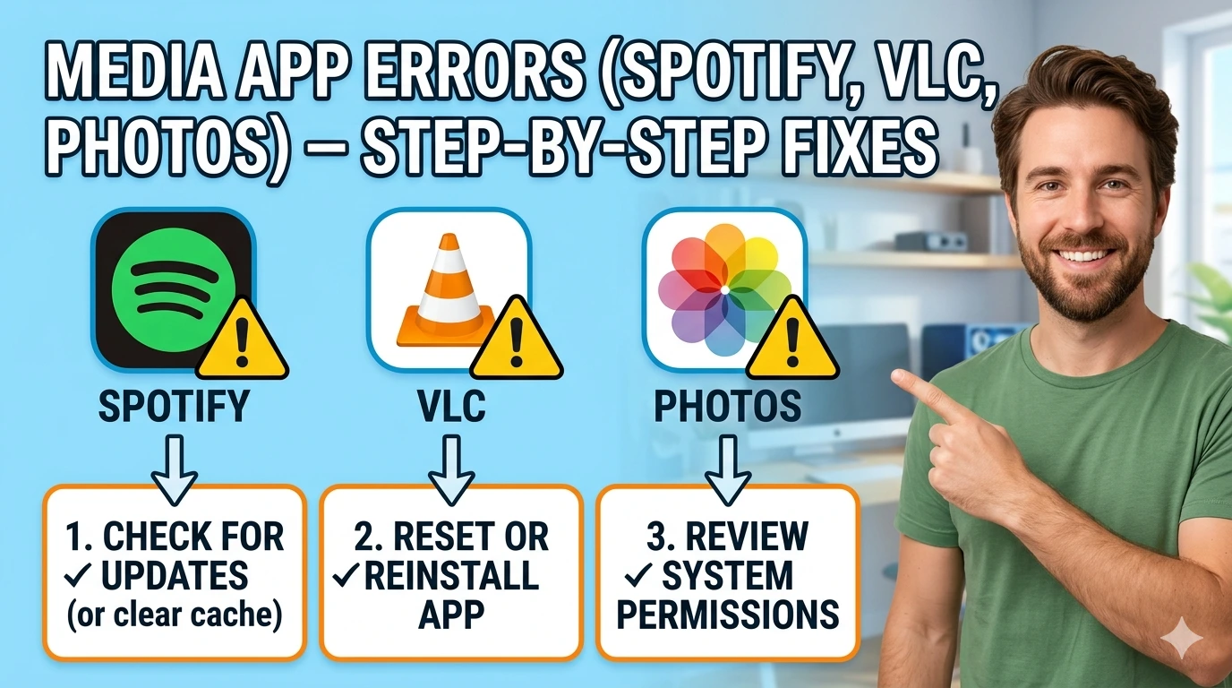 Media App Errors (Spotify, VLC, Photos) Step‑by‑Step Fixes