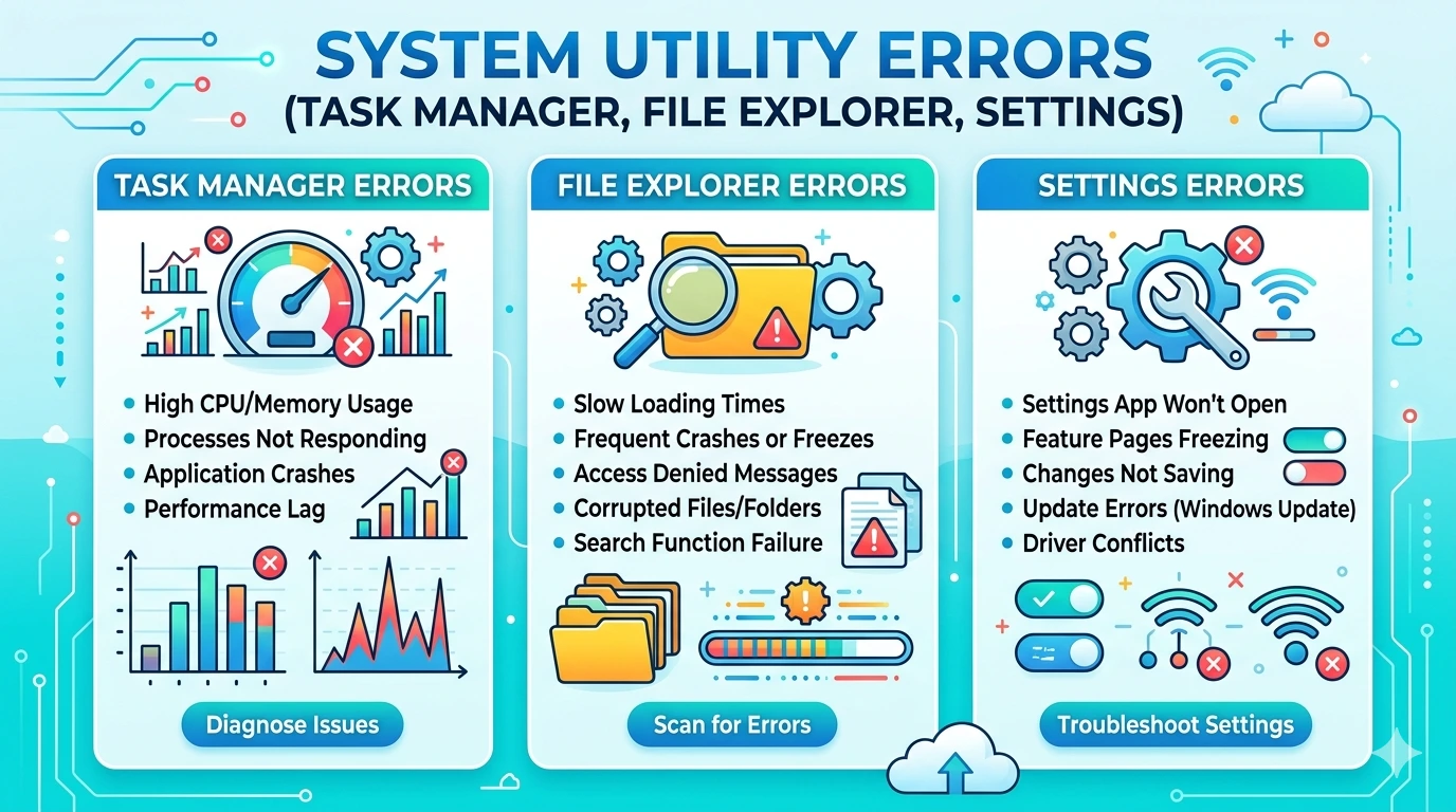 System Utility Errors (Task Manager, File Explorer, Settings)